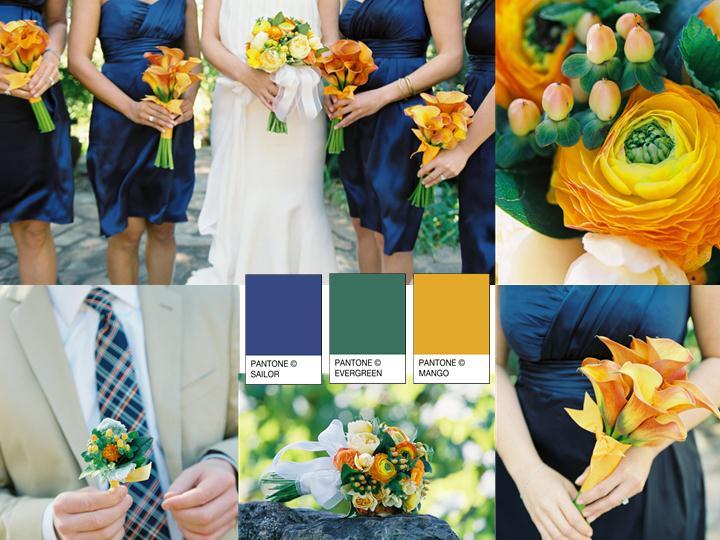 Wedding Inspiration Board - Navy, Dark Green, Mango